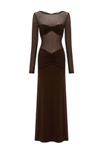 Load image into Gallery viewer, Romy Sleeved Ruched Maxi Dress - Bitter Chocolate
