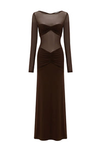 Romy Sleeved Ruched Maxi Dress - Bitter Chocolate