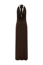 Load image into Gallery viewer, Lotus Halter Cowl Maxi Dress - Bitter Chocolate
