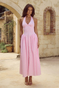 Alicia Midi Dress - Pink Gingham