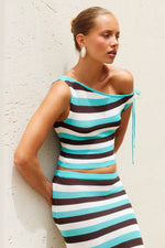 Load image into Gallery viewer, Hazel Off Shoulder Knit Top - Aqua Multi
