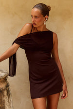 Load image into Gallery viewer, Nyra One Shoulder Mini Dress - Chocolate
