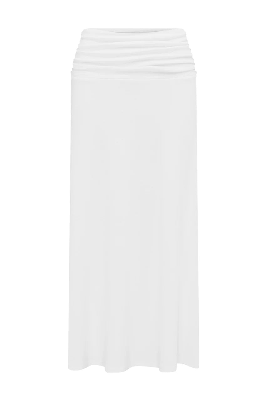 Larsen Ruched Waist Midi Skirt - White