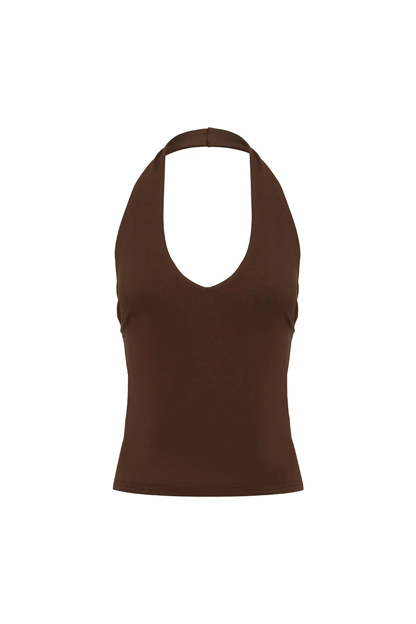 Andie V-Neck Halter Top - Bitter Chocolate