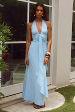 Load image into Gallery viewer, Kaeli Tie Front Halter Maxi Dress - Sky Blue
