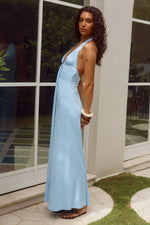 Load image into Gallery viewer, Kaeli Tie Front Halter Maxi Dress - Sky Blue
