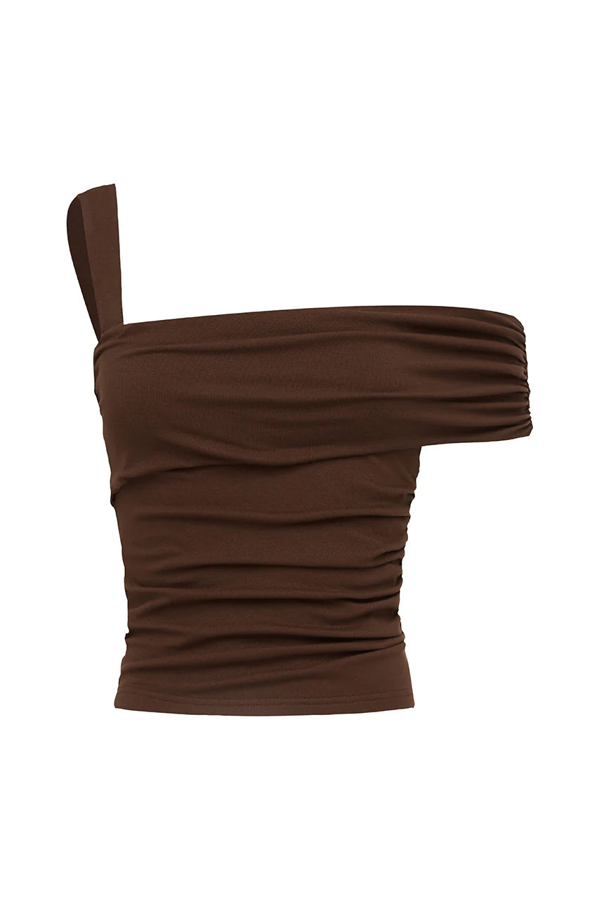Larsen Drape Off Shoulder Top - Espresso