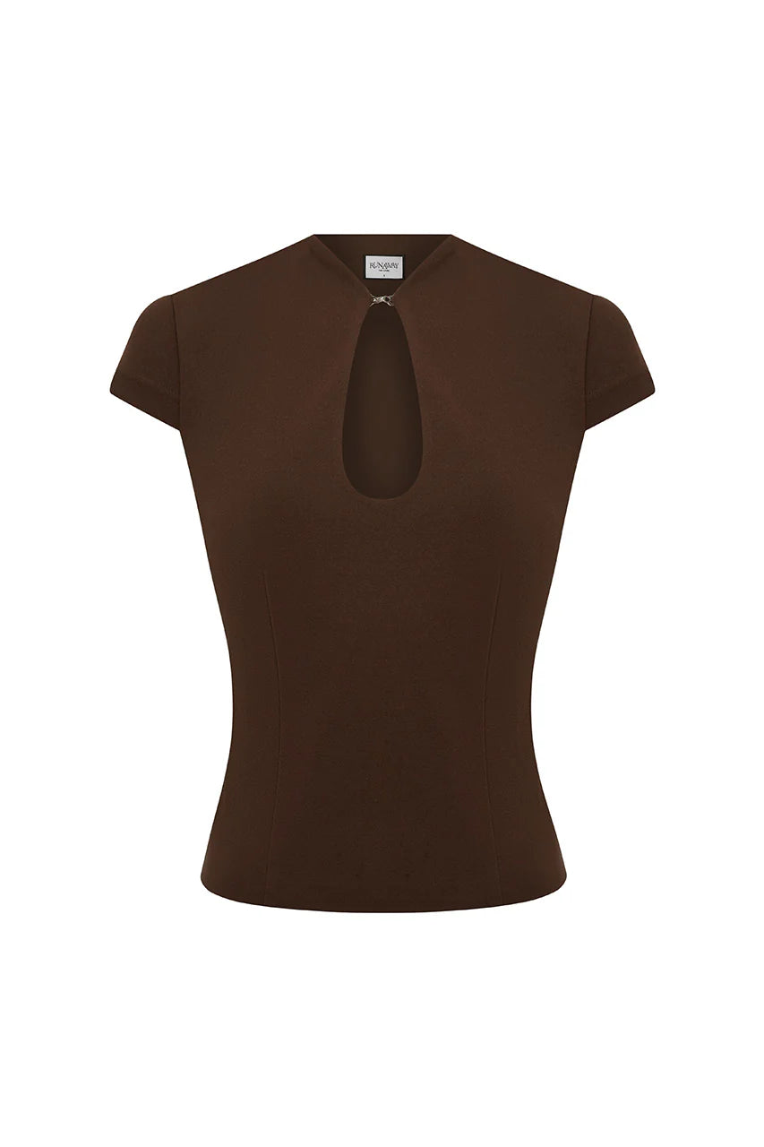 Vieno Keyhole Fitted Top - Bitter Chocolate