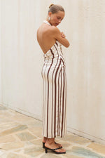 Load image into Gallery viewer, Alva Halter Faux Wrap Maxi Dress - Sand/Chocolate Stripe
