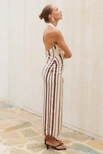 Load image into Gallery viewer, Alva Halter Faux Wrap Maxi Dress - Sand/Chocolate Stripe
