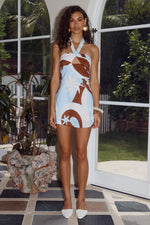 Load image into Gallery viewer, Rihanna Knot Halter Mini Dress - Rina Blue
