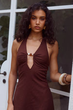 Load image into Gallery viewer, Martha Halter A-Line Mini Dress - Chocolate
