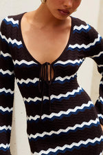 Load image into Gallery viewer, Sofia Long Sleeve Knit Maxi Dress - Chocolate/Blue/White
