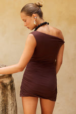 Load image into Gallery viewer, Abbey One Shoulder Mini Dress - Chocolate
