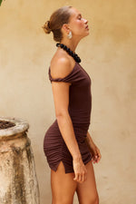 Load image into Gallery viewer, Abbey One Shoulder Mini Dress - Chocolate
