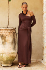 Load image into Gallery viewer, Bianca One Shoulder Maxi Dress - Chocolate
