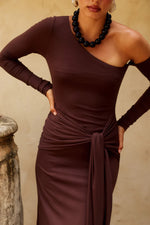 Load image into Gallery viewer, Bianca One Shoulder Maxi Dress - Chocolate
