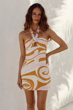 Load image into Gallery viewer, Claire Halter Mini Dress - Ritali Swirl Pink
