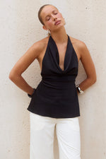 Load image into Gallery viewer, Emiliana Halter Cowl Top - Black

