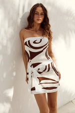 Load image into Gallery viewer, Audrey Front Tie Mini Dress - Ritali Swirl Choc
