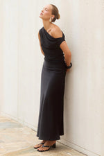 Load image into Gallery viewer, Mila Off Shoulder Cowl Maxi Dress - Black
