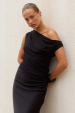 Load image into Gallery viewer, Mila Off Shoulder Cowl Maxi Dress - Black
