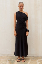 Load image into Gallery viewer, Mila Off Shoulder Cowl Maxi Dress - Black
