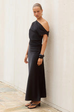 Load image into Gallery viewer, Mila Off Shoulder Cowl Maxi Dress - Black
