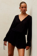 Load image into Gallery viewer, Samantha Ruffle V-Neck Mini Dress - Black
