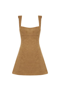 Zaela Square Neck Fitted Mini Dress - Tan