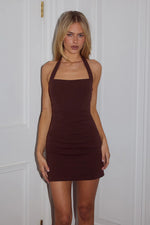 Load image into Gallery viewer, Franca Halter Mini Dress - Bitter Chocolate
