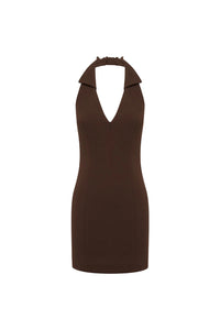 Archer Collar Zip Front Mini Dress - Bitter Chocolate