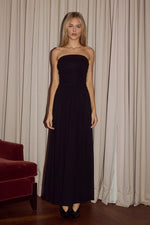 Load image into Gallery viewer, Malone Ruched Strapless Maxi Dress - Black
