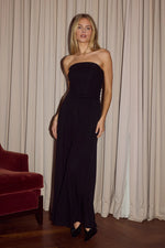 Load image into Gallery viewer, Malone Ruched Strapless Maxi Dress - Black
