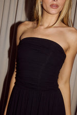 Load image into Gallery viewer, Malone Ruched Strapless Maxi Dress - Black
