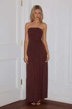 Load image into Gallery viewer, Malone Ruched Strapless Maxi Dress - Espresso
