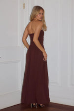 Load image into Gallery viewer, Malone Ruched Strapless Maxi Dress - Espresso
