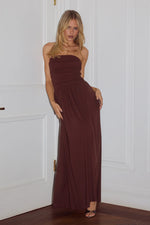 Load image into Gallery viewer, Malone Ruched Strapless Maxi Dress - Espresso
