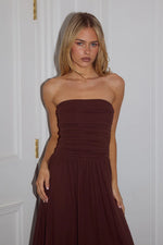 Load image into Gallery viewer, Malone Ruched Strapless Maxi Dress - Espresso
