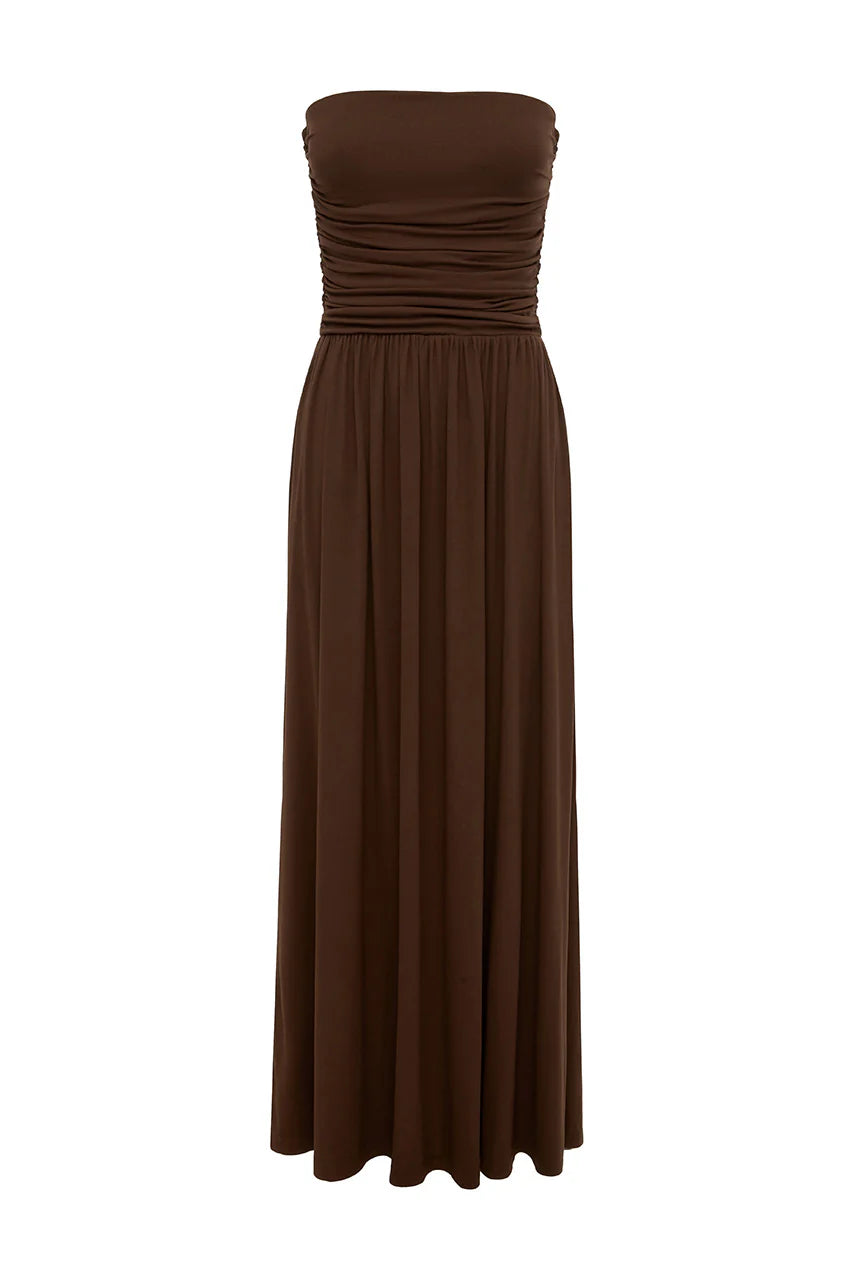 Malone Ruched Strapless Maxi Dress - Espresso