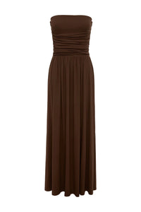 Malone Ruched Strapless Maxi Dress - Espresso