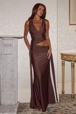 Load image into Gallery viewer, Mazini Deep Plunge Maxi Dress - Bitter Chocolate
