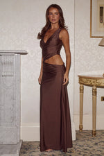 Load image into Gallery viewer, Mazini Deep Plunge Maxi Dress - Bitter Chocolate
