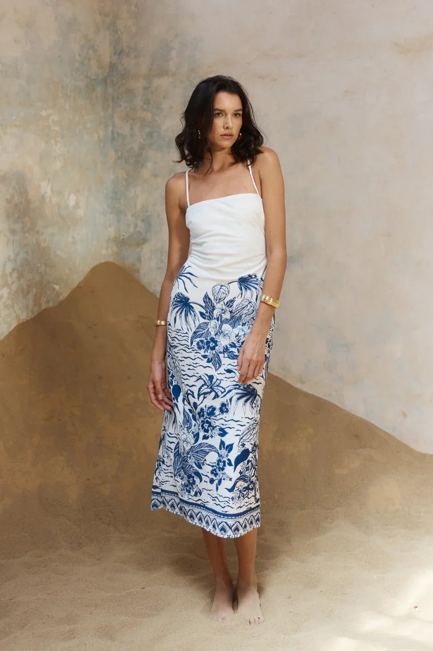 Valencia Midi Dress - Blue/White