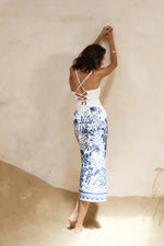 Load image into Gallery viewer, Valencia Midi Dress - Blue/White
