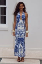 Load image into Gallery viewer, Joanna Plunge Halter Maxi Dress - Joanna Blue
