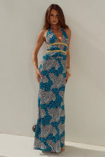 Load image into Gallery viewer, Xylia Halter Low Plunge Maxi Dress - Dante Teal
