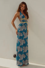 Load image into Gallery viewer, Xylia Halter Low Plunge Maxi Dress - Dante Teal
