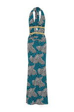 Load image into Gallery viewer, Xylia Halter Low Plunge Maxi Dress - Dante Teal
