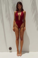 Load image into Gallery viewer, Sicily Deep-V One Piece Swimsuit - Cherry
